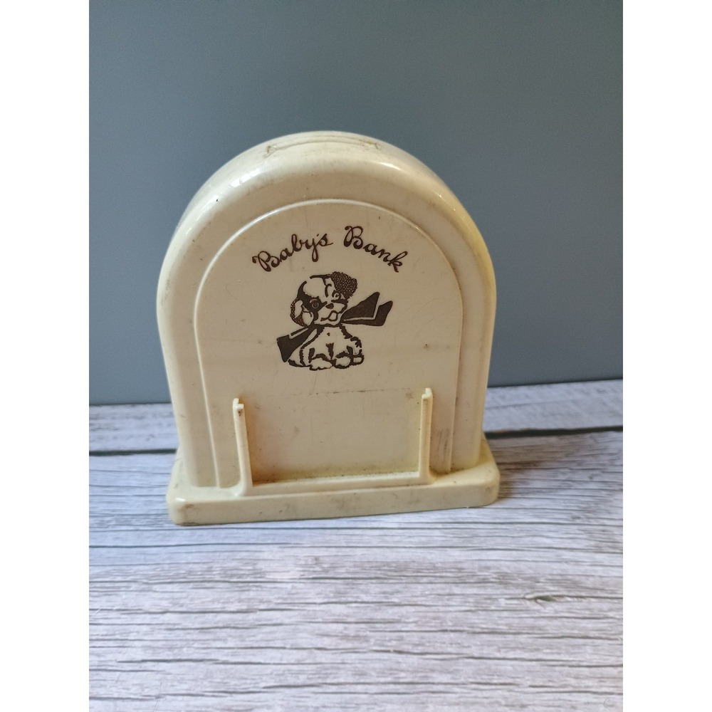 Vintage 'Baby's Bank' Beige Plastic Dog No Bottom